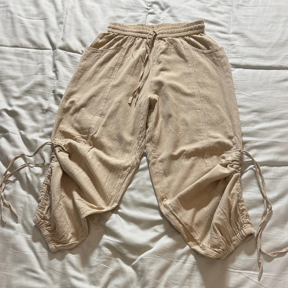 ARK Imports Beige Relaxed Drawstring Cargo Pants - Picture 2 of 4
